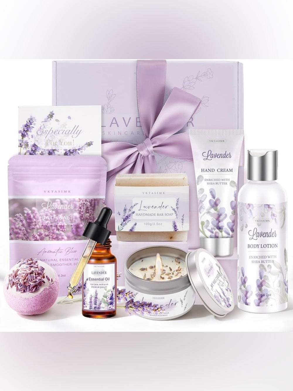 Gifts for Women, Lavender Bath and Body Gift Basket Relaxing Spa Self Care Gift